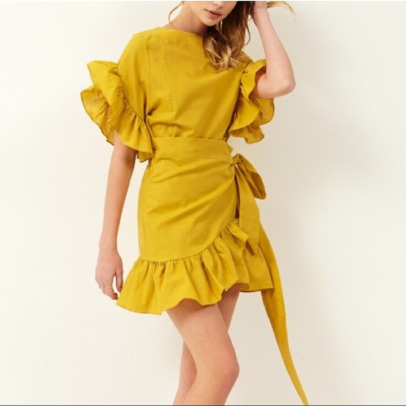 storets Dresses & Skirts - Storets Avril Yellow Wrap Dress